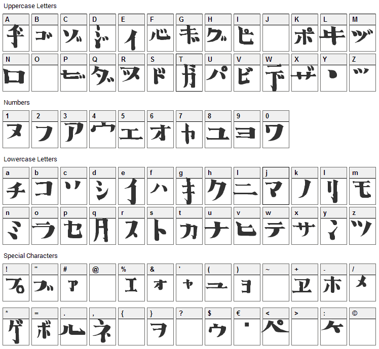 Horror Impact B Font Character Map