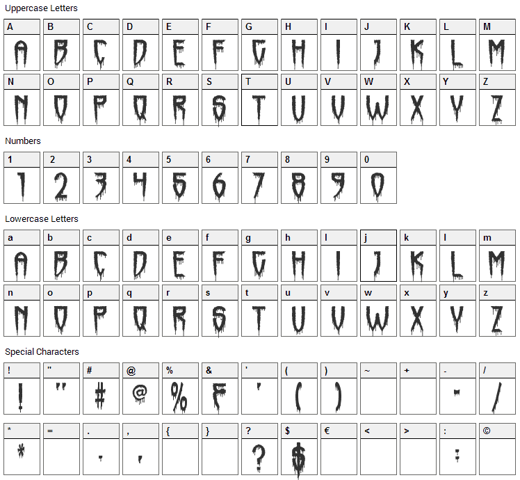 Horrorfind Font Character Map