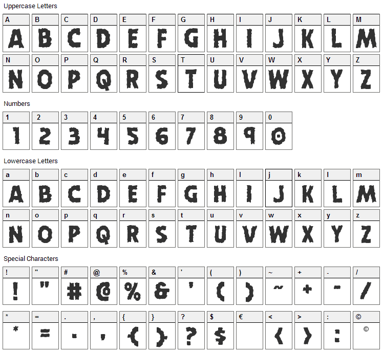 Horroween Font Character Map