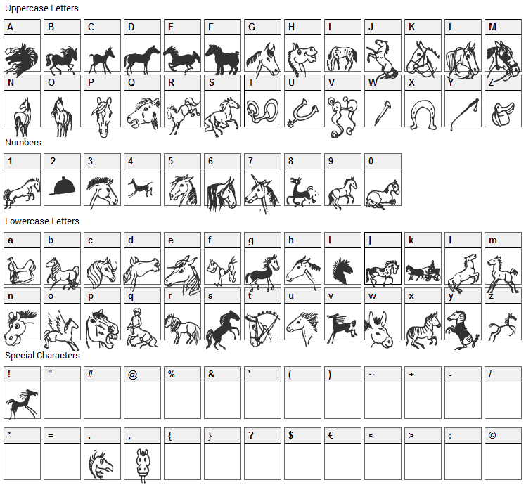 Horsedings Font Character Map