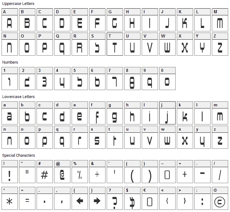 Horsepower Font Character Map