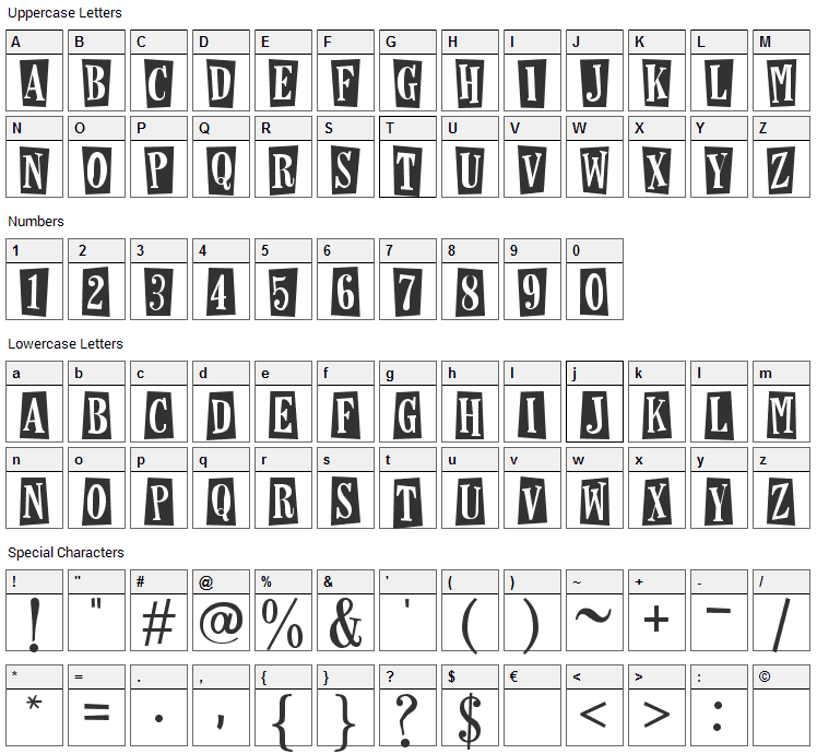 Horseshoes and Lemonade Font Character Map