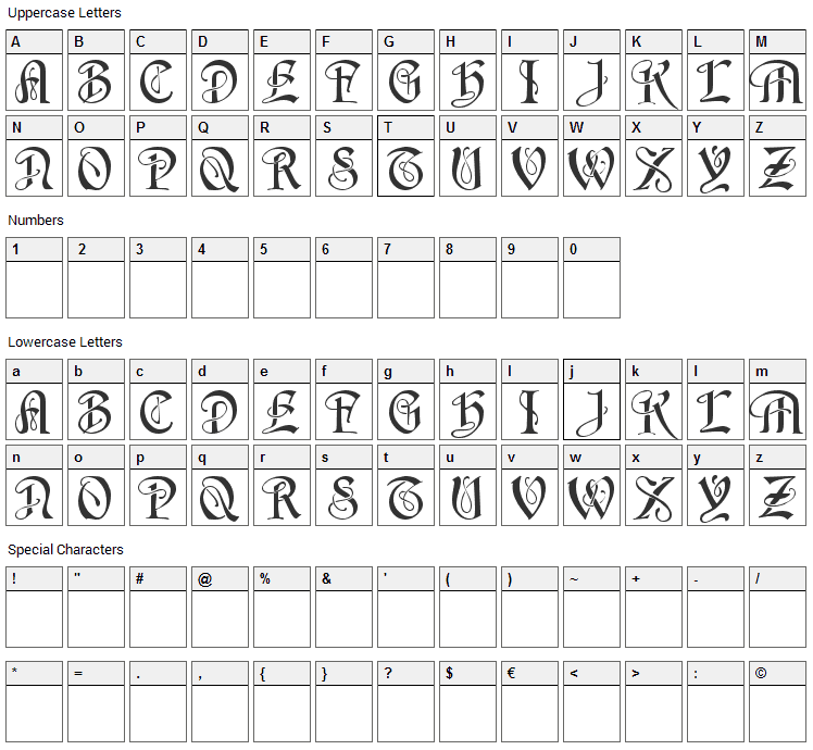 Horst Font Character Map