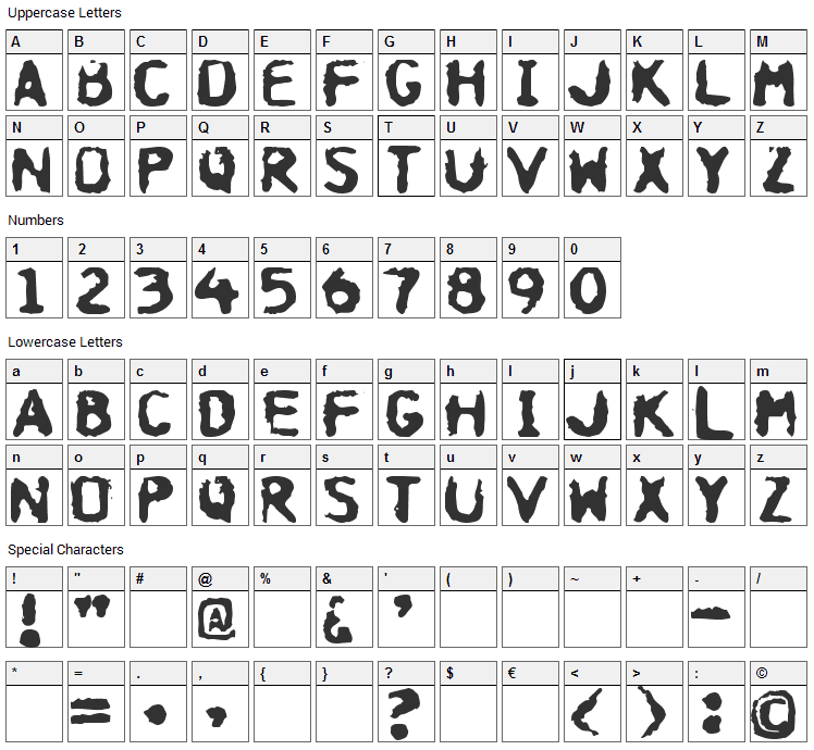 Hospital Font Character Map