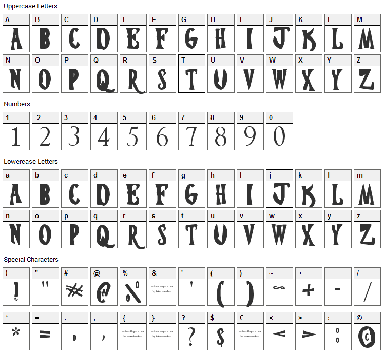 Hostel Transilvania Font Character Map