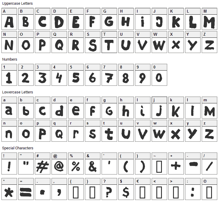 Hostias Font Character Map