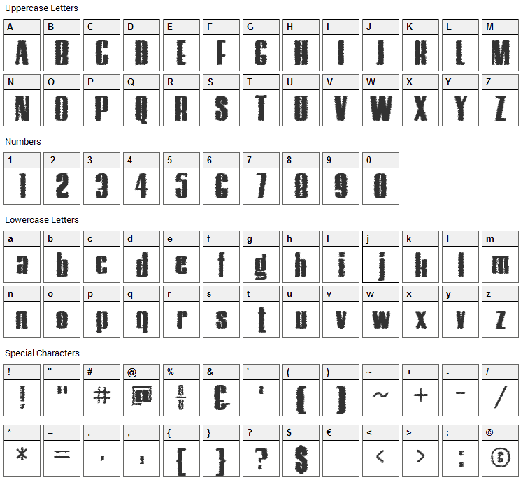 Hostil Trash Font Character Map