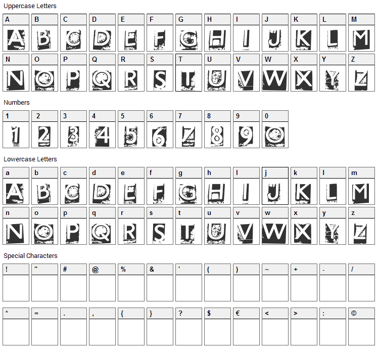Hot Metal Font Character Map