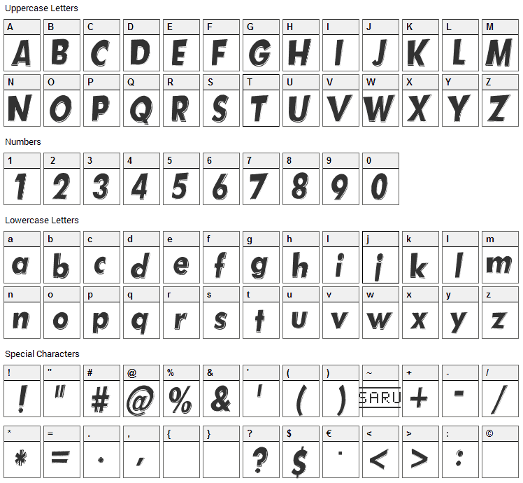 Hotplate Font Character Map