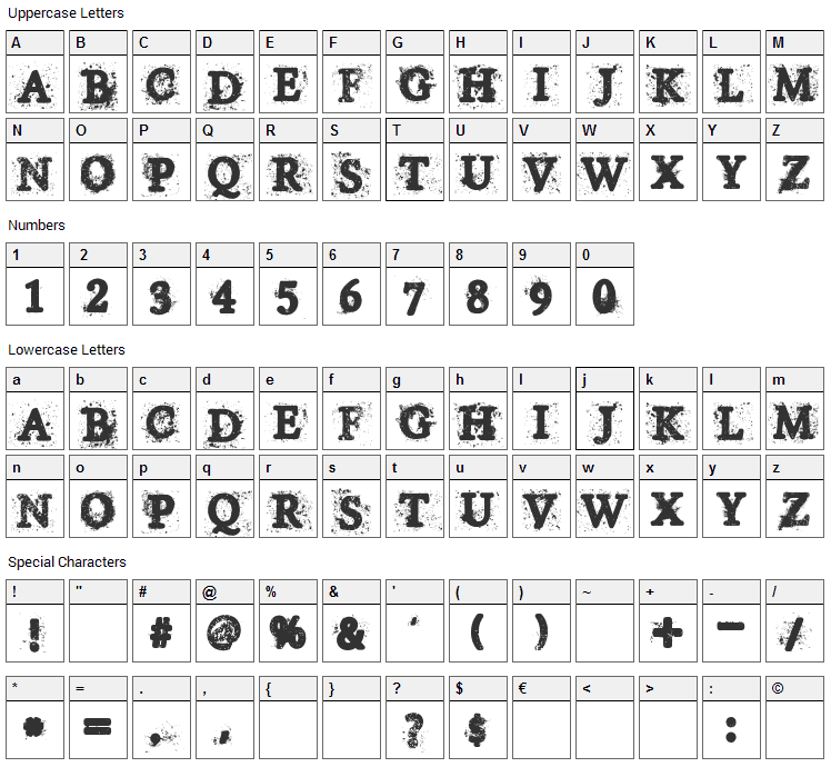 House of Horror Font Character Map