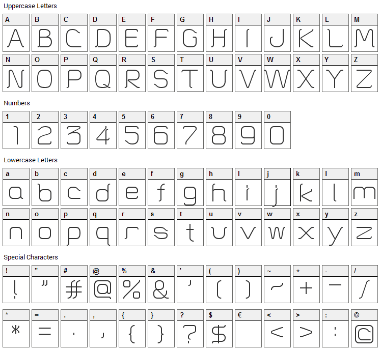 HT Skyline Font Character Map