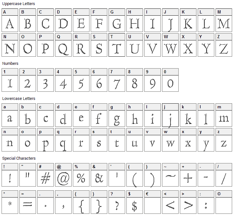 Hultog Engraved Font Character Map