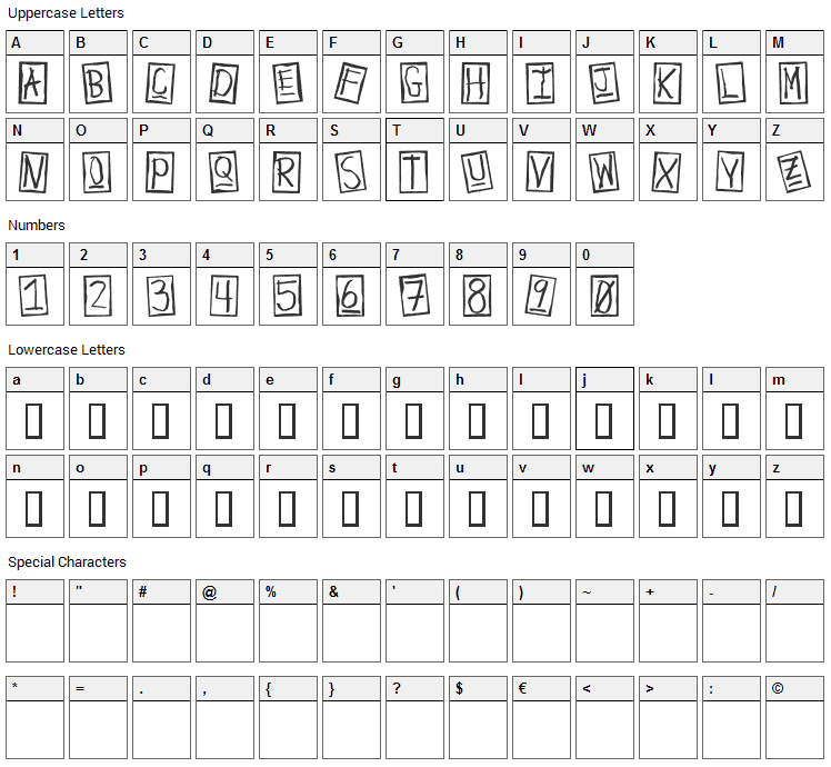 Human Brown Eye Font Character Map