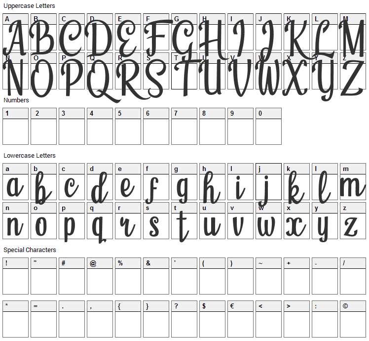 Humble Cafe Font Character Map