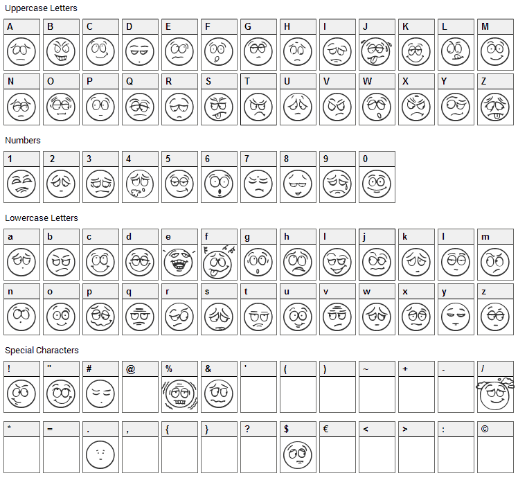 Humeur Font Character Map