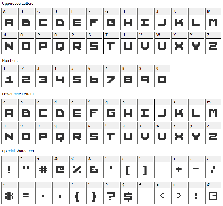 Hunter Font Character Map
