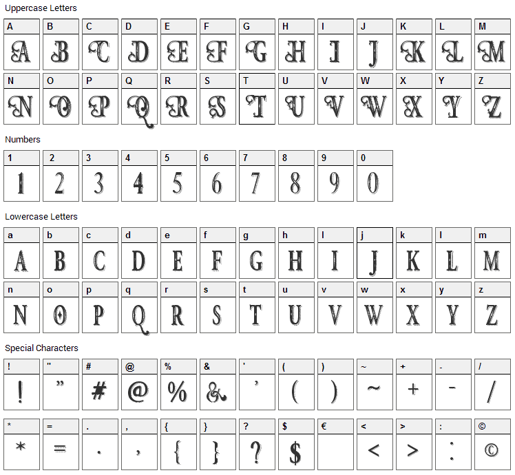 Hunter Heart Font Character Map