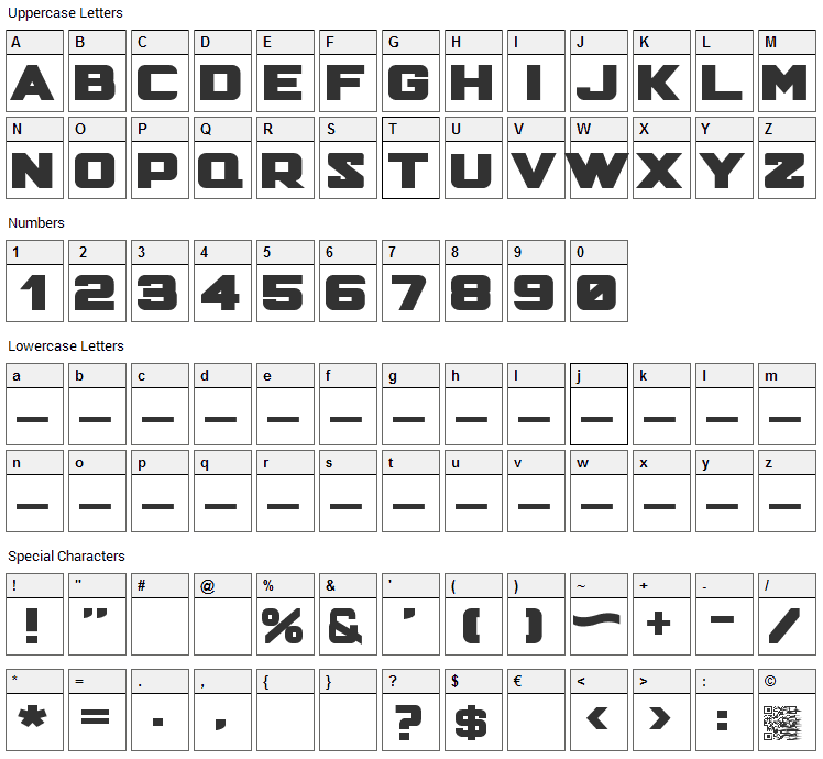 Hunter Squared Font Character Map