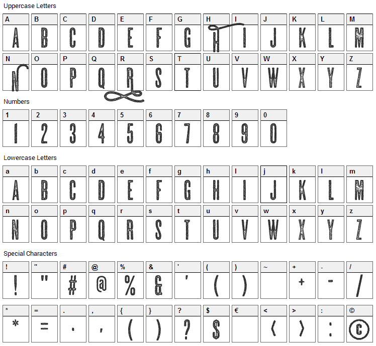 Huntress Font Character Map