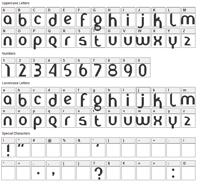 Hurray Font Character Map