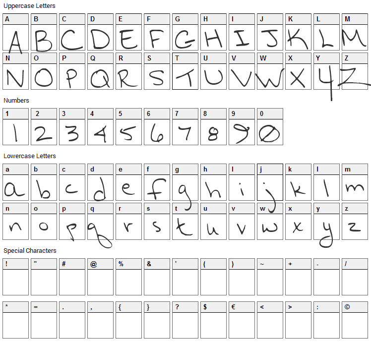 Hurry Up Font Character Map