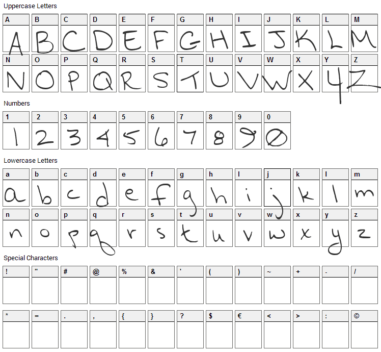 Hurry Up Hurry Up Font Character Map