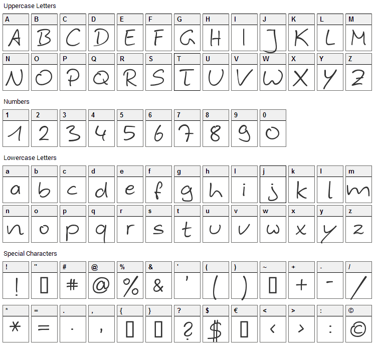 Hybi 4 Script Font Character Map