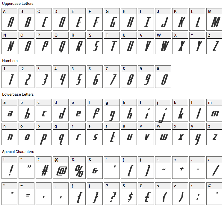 Hydro Squad Font Character Map