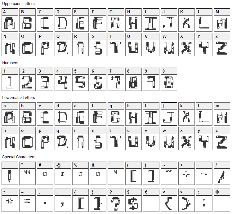 Hydrogen Font Character Map
