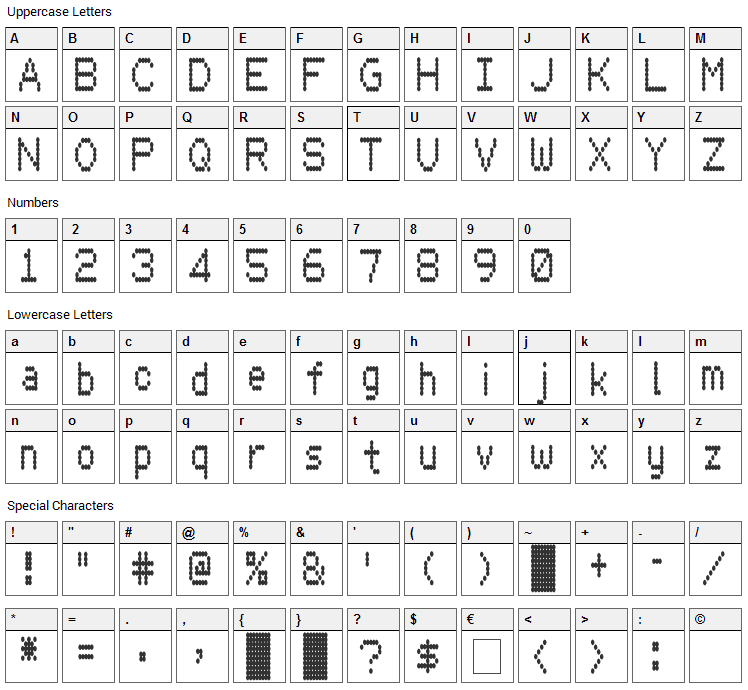 Hydrogen Type Font Character Map