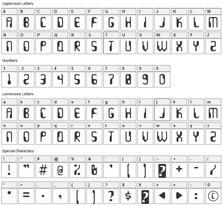 Hydrogen Whiskey Font Character Map