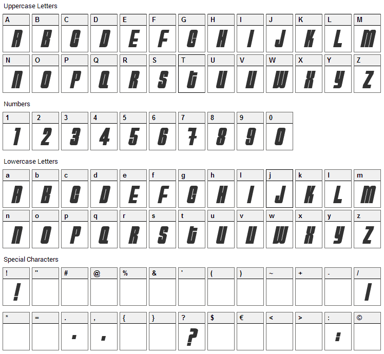 HydrogenBomb Font Character Map