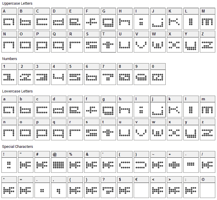 Hydrophonic Font Character Map