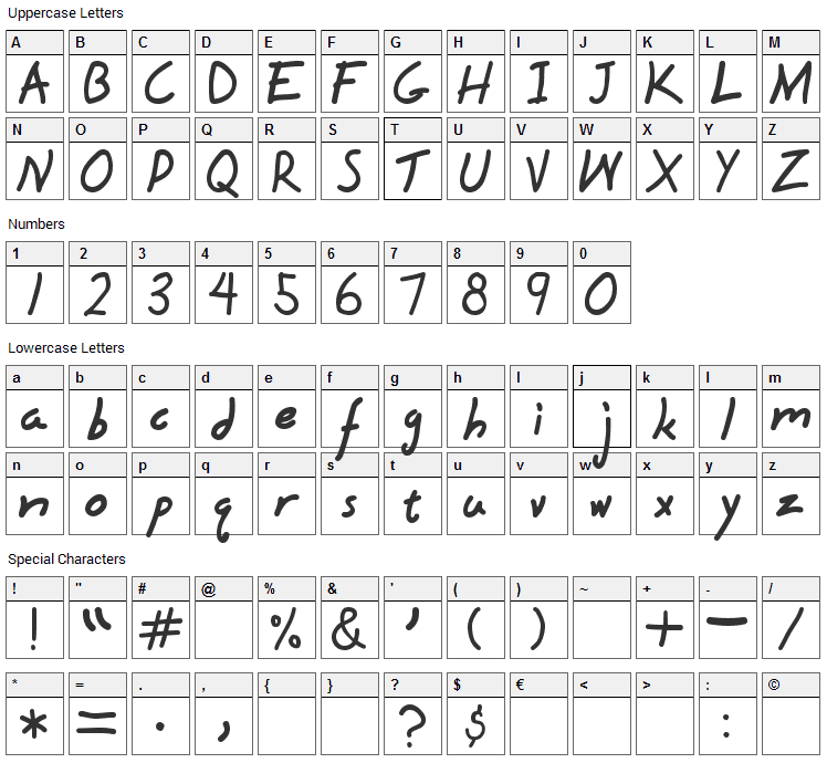 Hyena Font Character Map