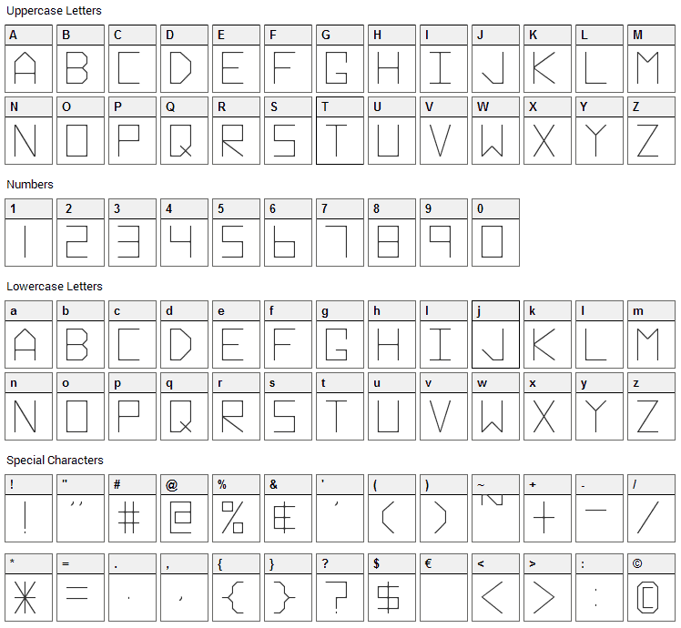 Hyperspace Font Character Map