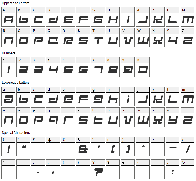 Hyperspeed Font Character Map