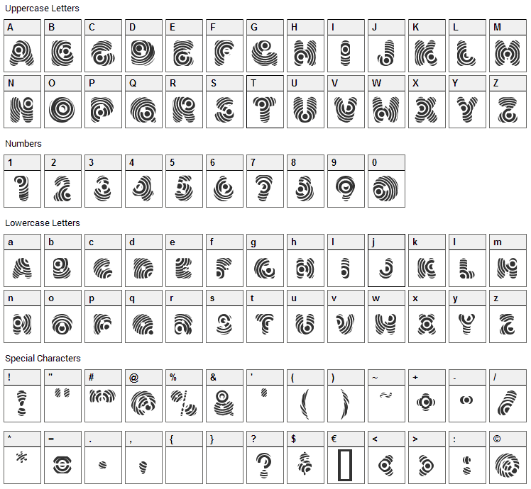 Hypmotizin Font Character Map