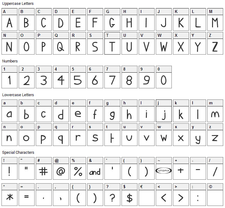 I hate Comic Sans Font Character Map