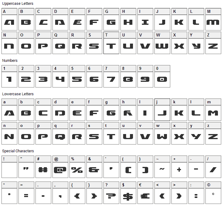 Iapetus Font Character Map