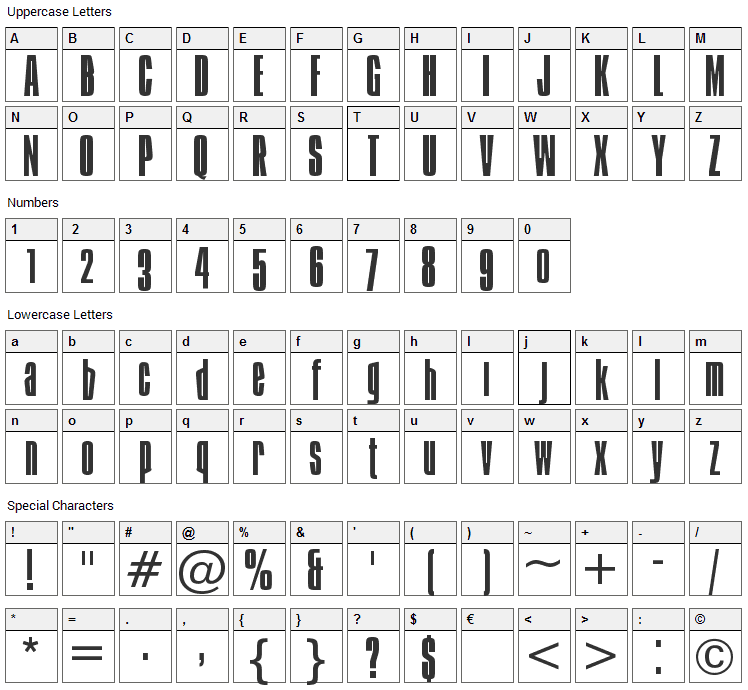 Ibiza Font Character Map