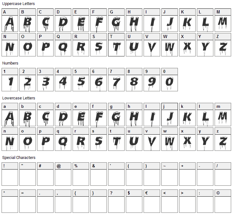 Ice Caps Font Character Map