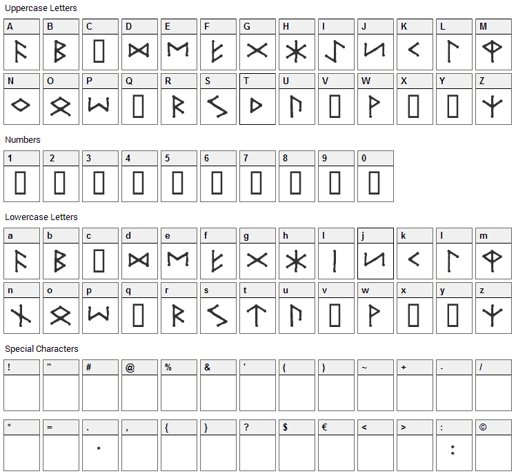 Ice Egg Futhark Font Character Map