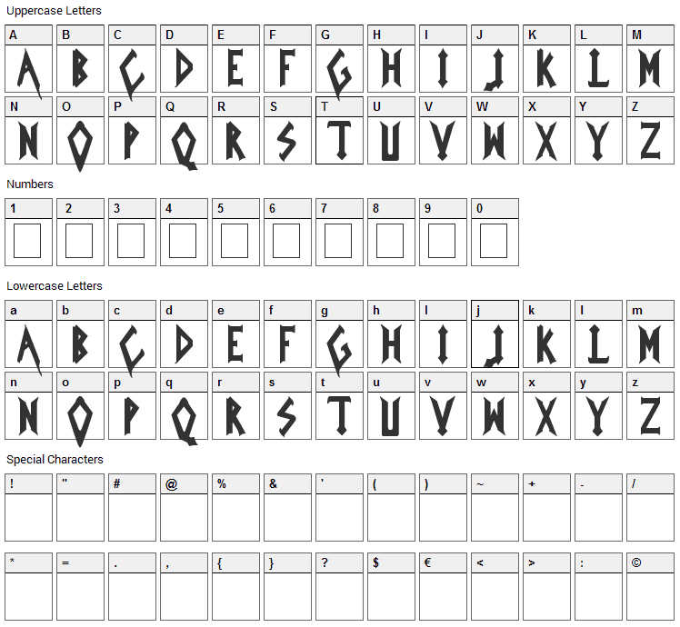 Iced Earth Font Character Map