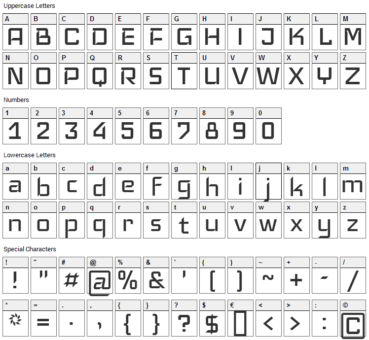 Iceland Font Character Map