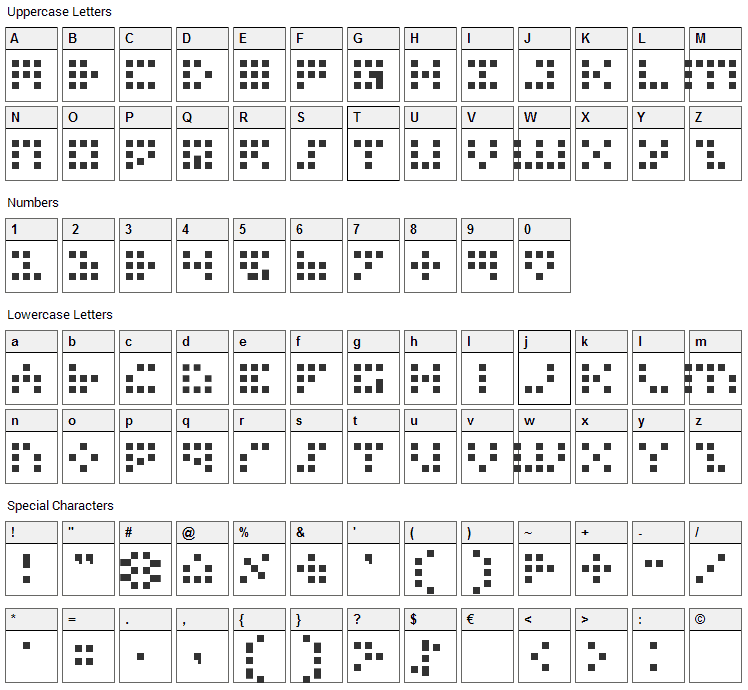 Iconian Bitmap Font Character Map