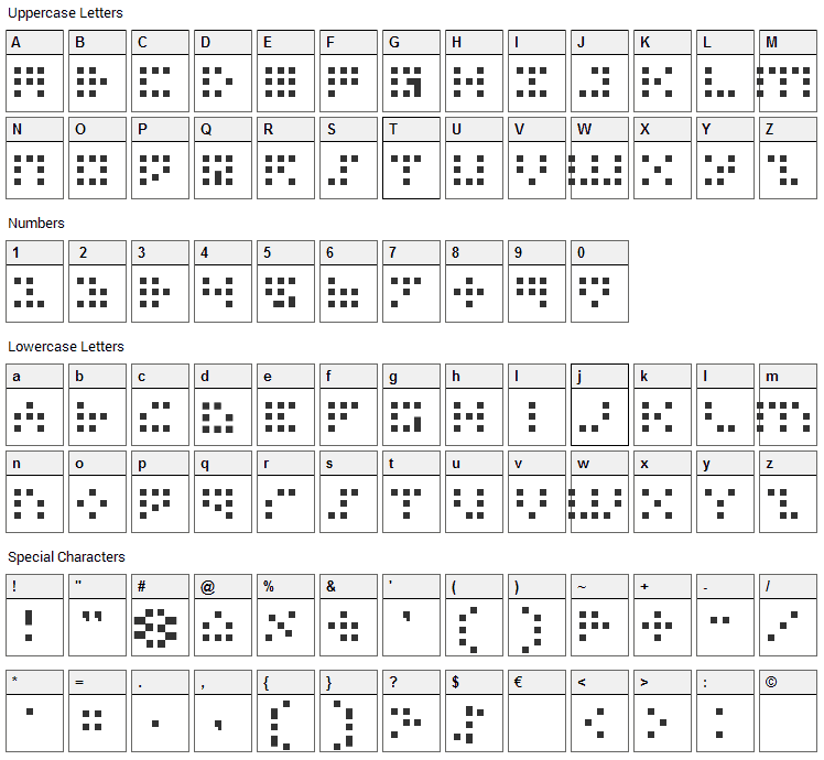 Iconian Font Character Map