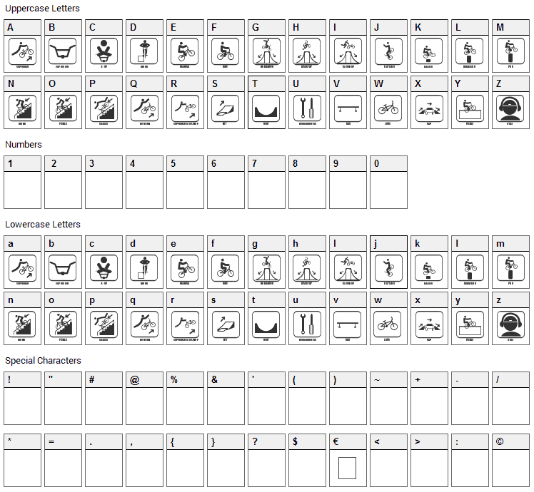 Icono BMX Font Character Map