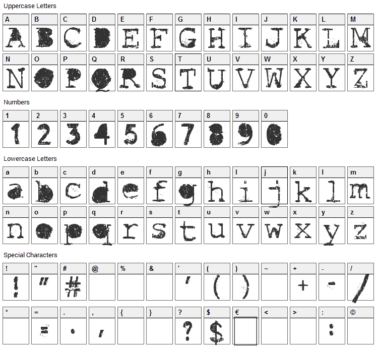 Idiot Font Character Map