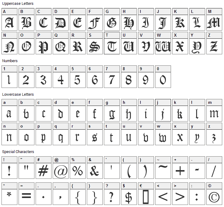 Iglesia Font Character Map