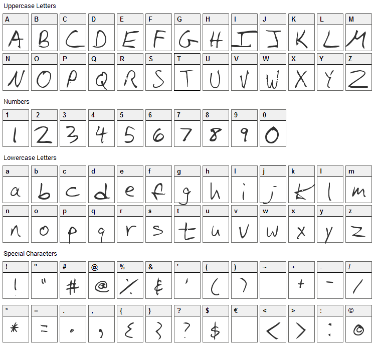 Iglook Font Character Map